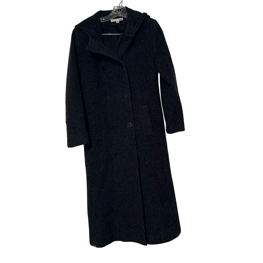 Jason Kole Vintage Y2K Hooded Long Coat Women 2P Charcoal Grey 100% Wool